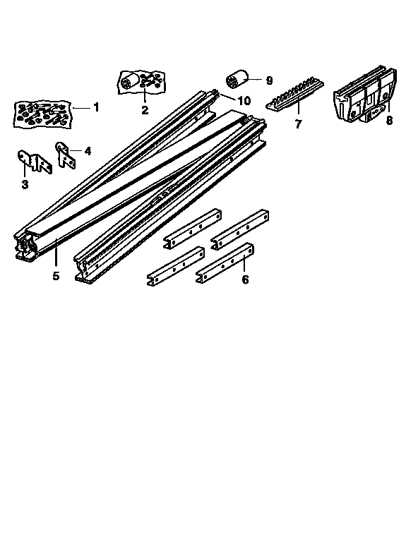 Rail Assembly Diagram and Parts List for 13953479SRT1  Craftsman Garage Door Opener