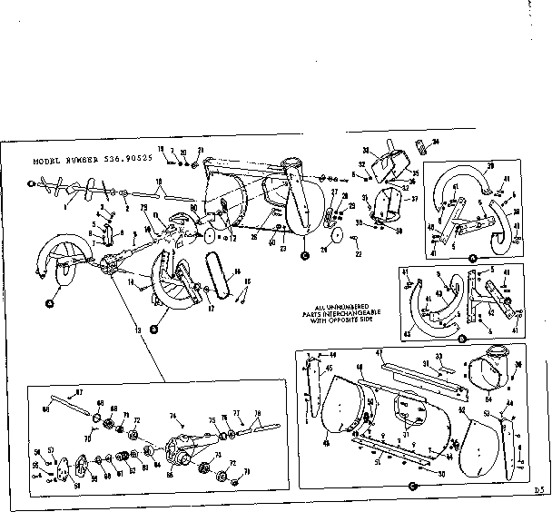 Auger Housing Assembly Diagram and Parts List for 53690525  Craftsman Snow Blower