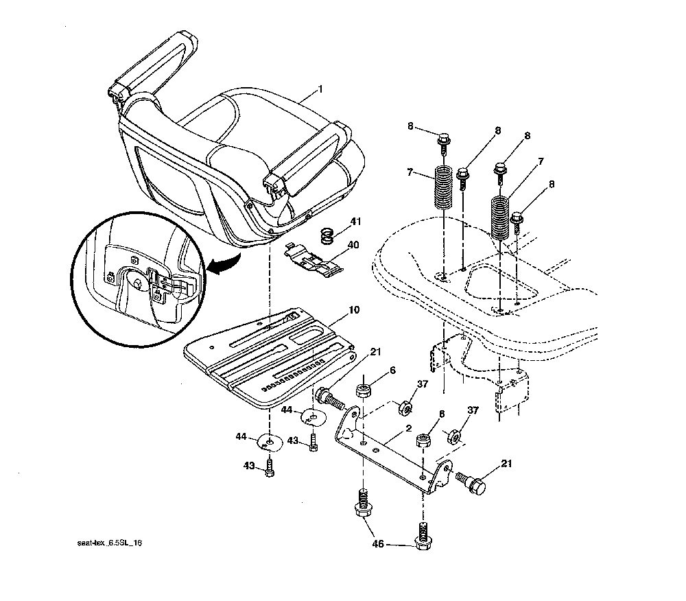 Seat assembly Diagram and Parts List for 960420223  Craftsman Lawn Tractor