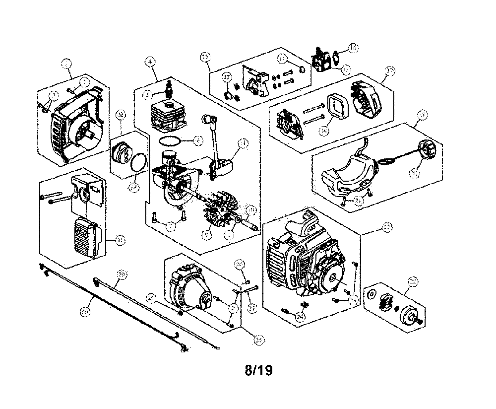Engine assembly Diagram and Parts List for CMXGTAMD25SC  Craftsman Trimmer