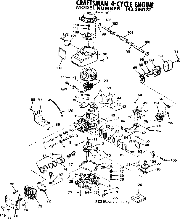 Replacement Parts Diagram and Parts List for 143296172  Craftsman Engine