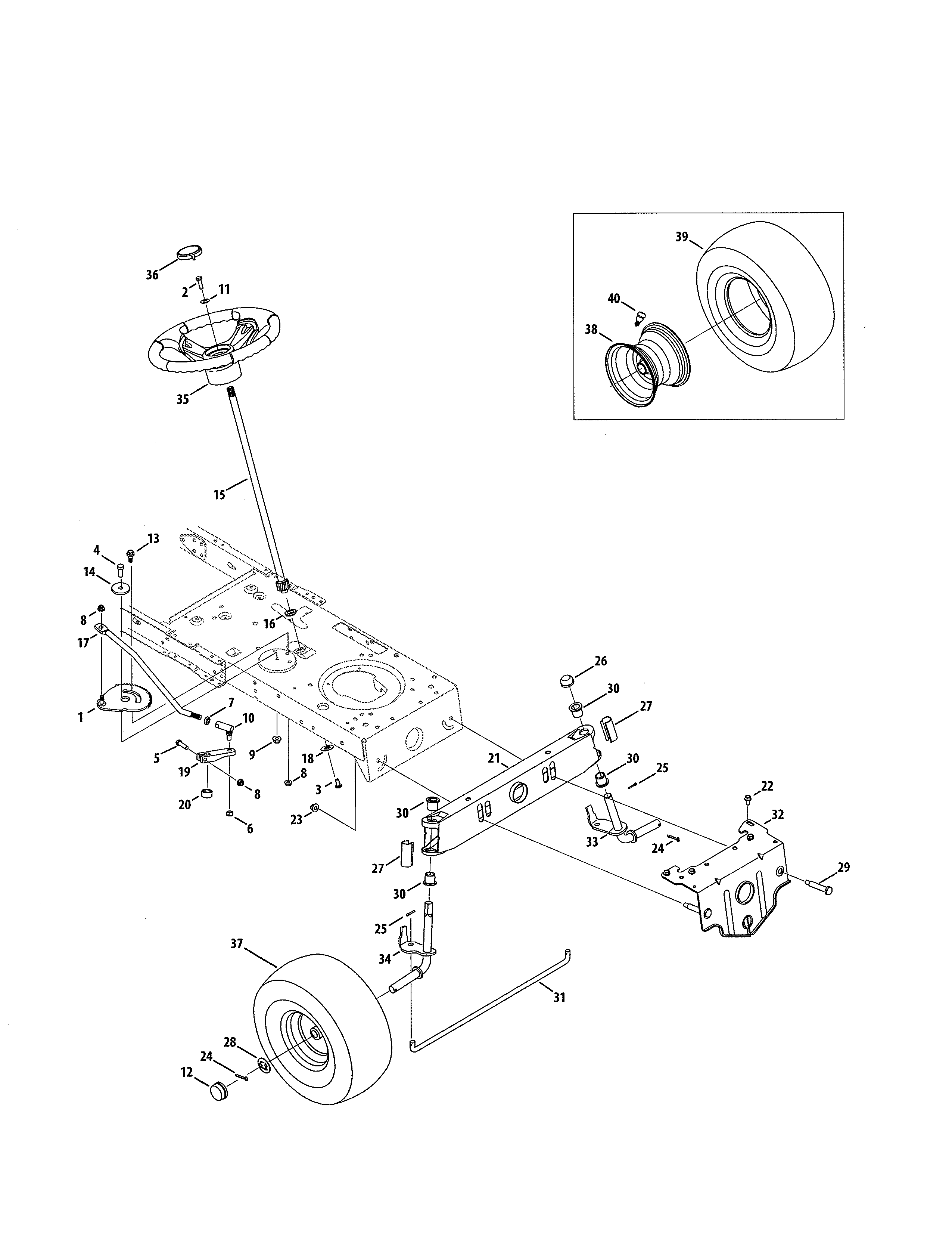 Steering Diagram and Parts List for 24728881  Craftsman Lawn Tractor