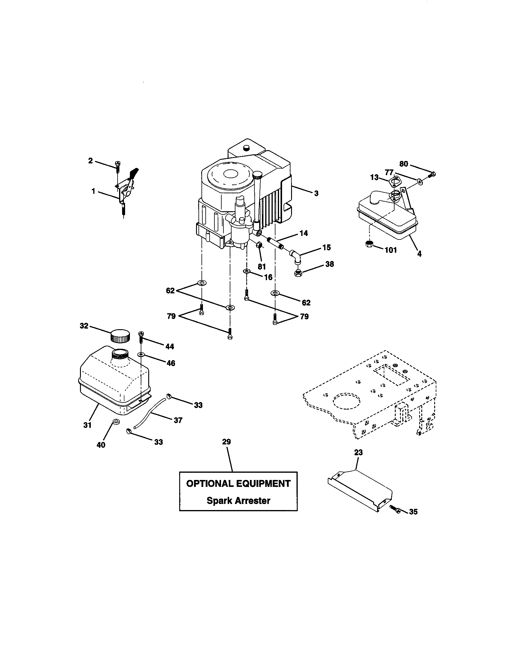 Engine Diagram and Parts List for 917271111  Craftsman Lawn Tractor