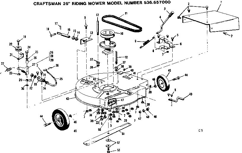 Mower Deck Diagram and Parts List for 536657000  Craftsman Lawn Mower