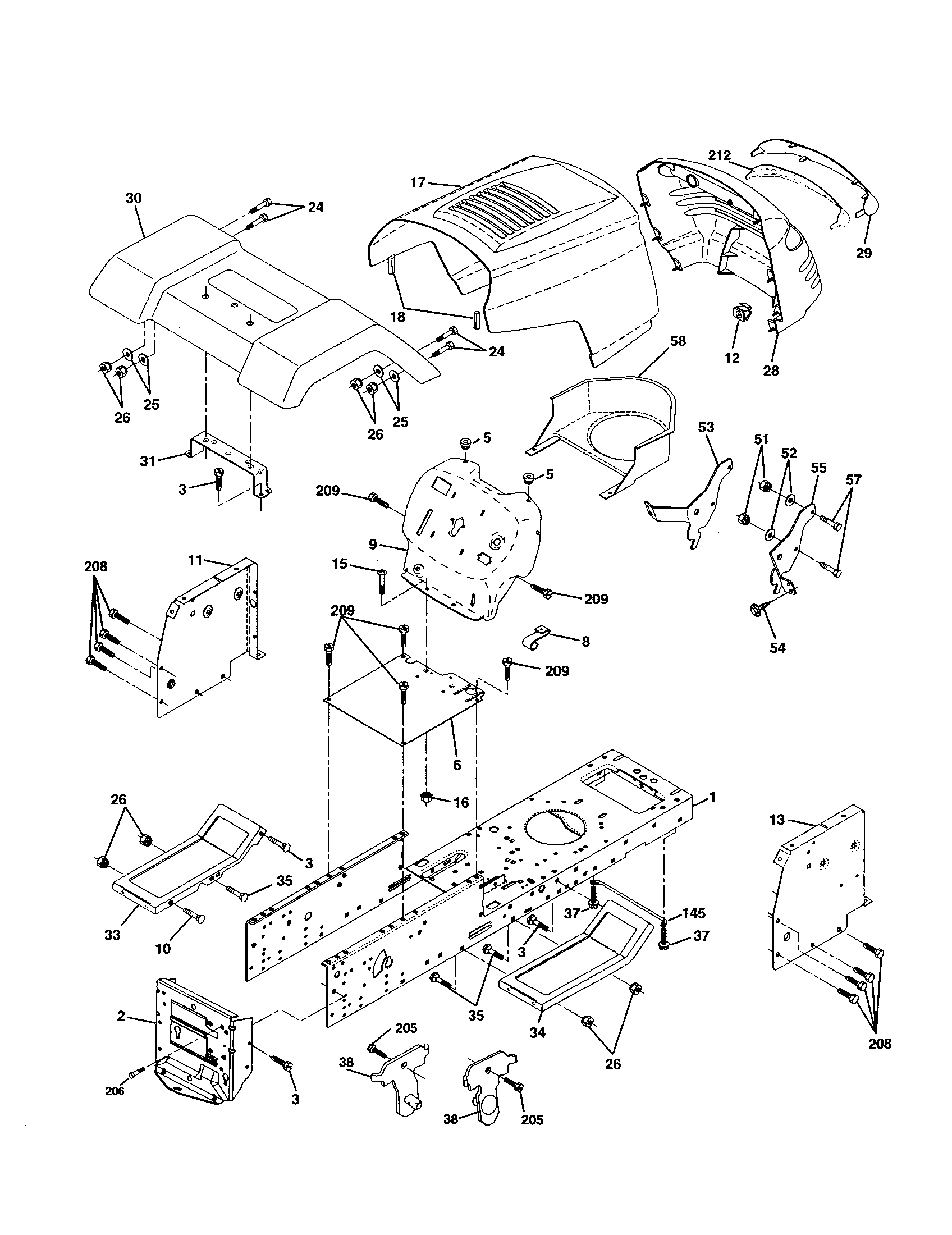 Chassis And Enclosures Diagram and Parts List for 917277011  Craftsman Lawn Tractor