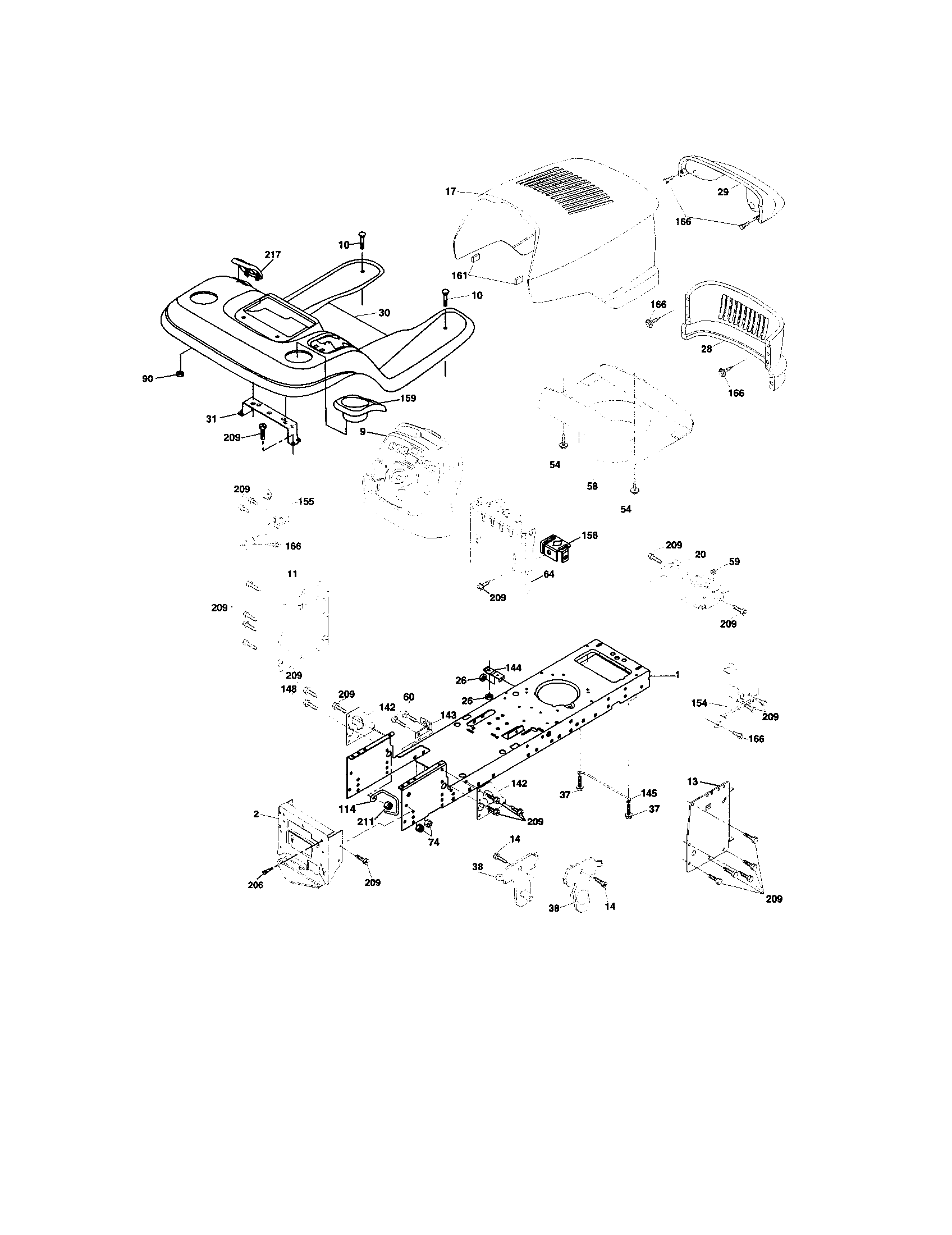 Chassis And Enclosures Diagram and Parts List for 917273634  Craftsman Lawn Tractor