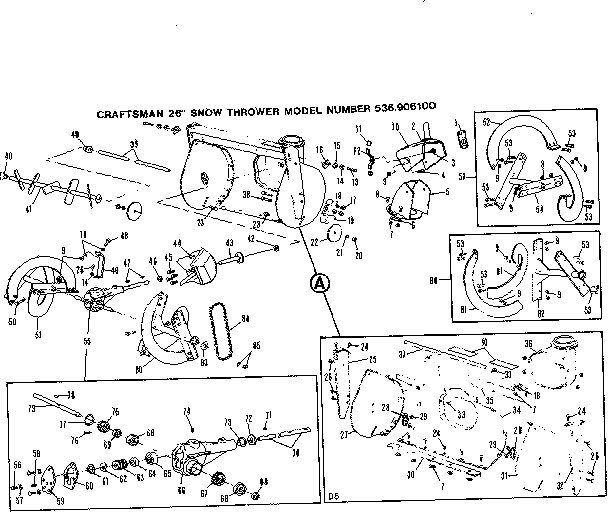 Auger Housing Assembly Diagram and Parts List for 536906100  Craftsman Snow Blower