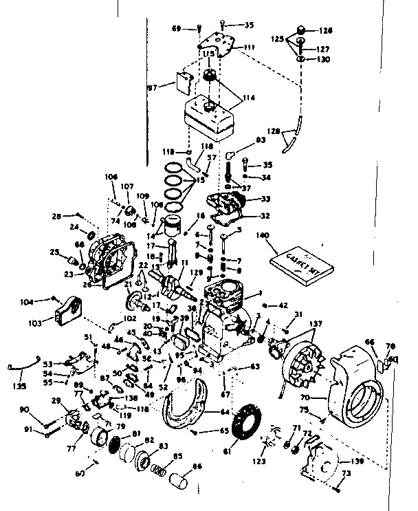Basic Engine Diagram and Parts List for 143581062  Craftsman Engine