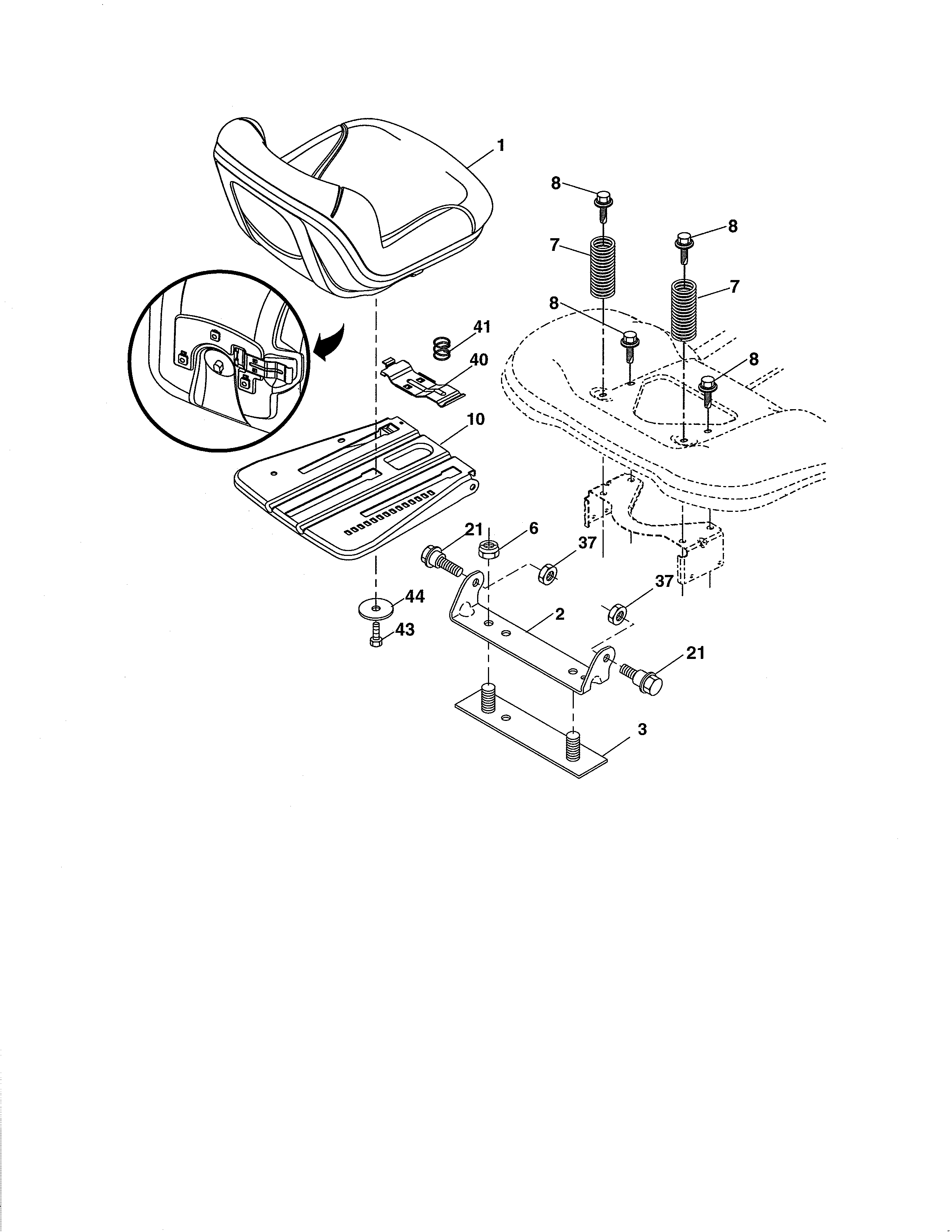 Seat Assembly Diagram and Parts List for 917289071  Craftsman Lawn Tractor
