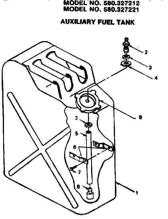 Auxiliary Fuel Tank Diagram and Parts List for 580327212  Craftsman Engine