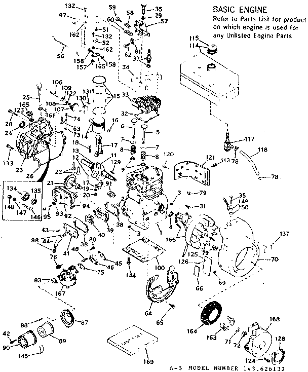 Basic Engine Diagram and Parts List for 143626132  Craftsman Engine