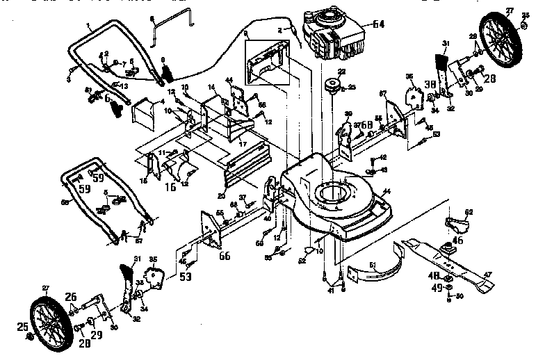 Main Frame Diagram and Parts List for 917376871  Craftsman Lawn Mower