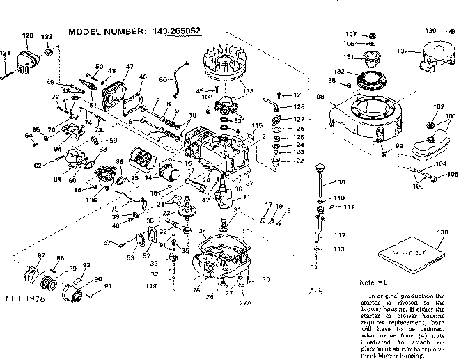 Replacement Parts Diagram and Parts List for 143265052  Craftsman Engine