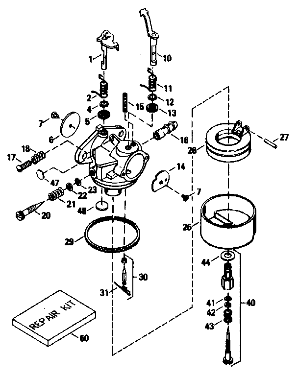 Carburetor Diagram and Parts List for 143836122  Craftsman Engine