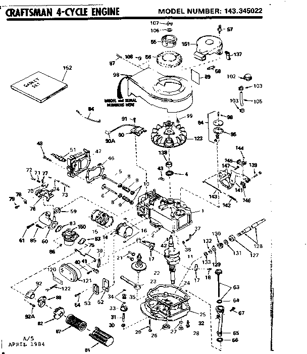 Replacement Parts Diagram and Parts List for 143345022  Craftsman Engine