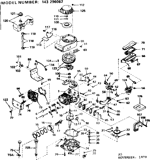 Replacement Parts Diagram and Parts List for 143296062  Craftsman Engine