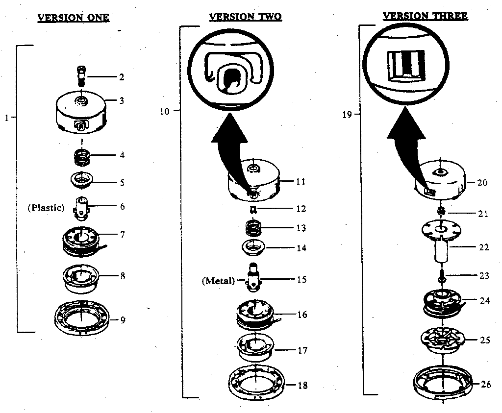 3 Version Cutting Head Diagram and Parts List for 358798131  Craftsman Trimmer