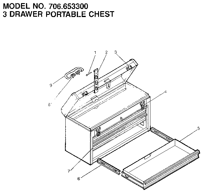 3 Drawer Portable Chest Diagram and Parts List for 706653300  Craftsman Tool Stand & Cart