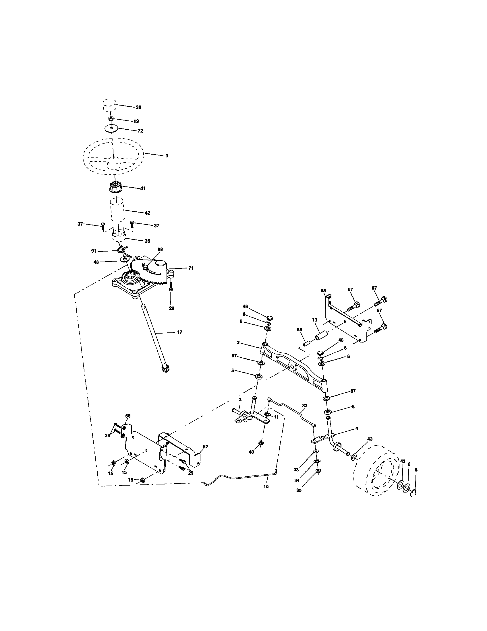 Steering Assembly Diagram and Parts List for 917272265  Craftsman Lawn Tractor