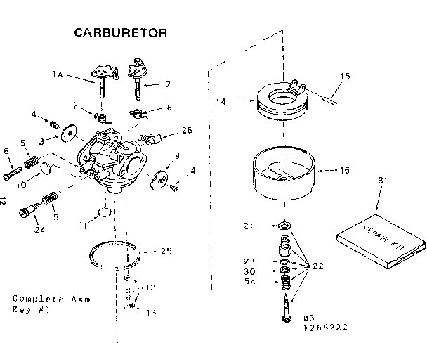 Carburetor Diagram and Parts List for 143266222  Craftsman Engine