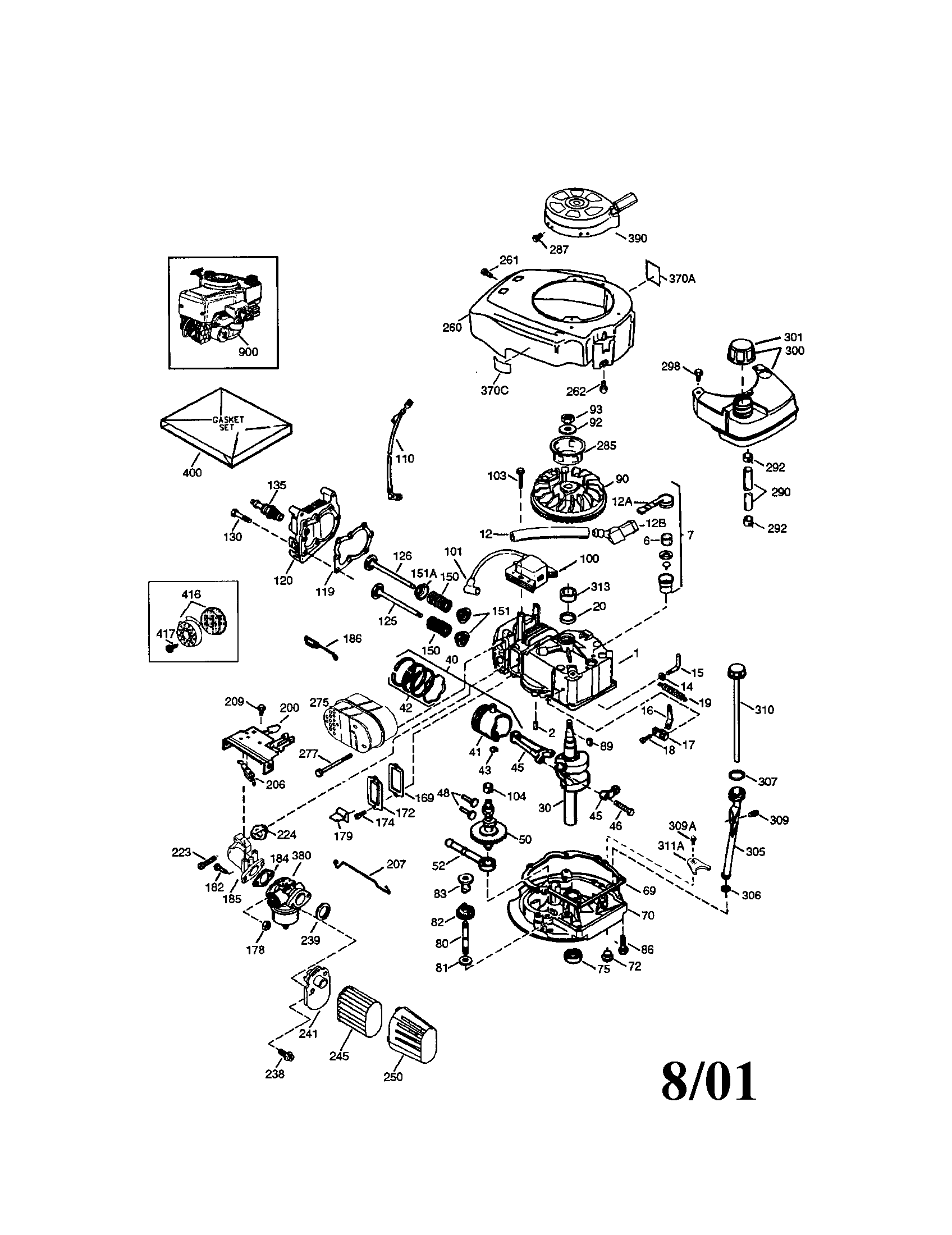 4-cycle Engine Diagram and Parts List for 143016736  Craftsman Engine