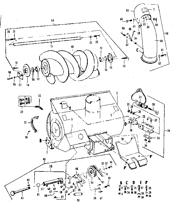 Auger  Assembly Diagram and Parts List for 842240723  Craftsman Snow Blower
