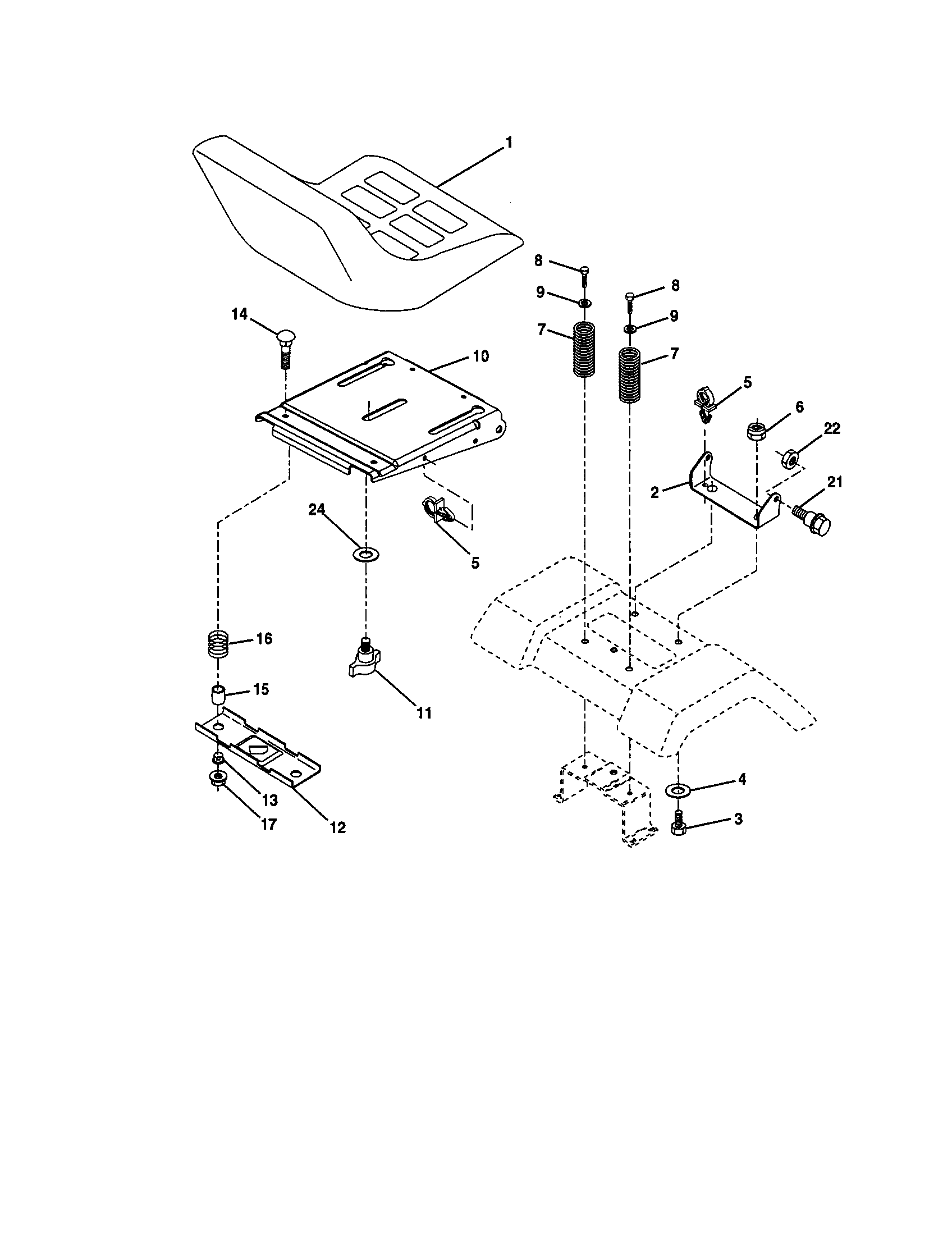 Seat Assembly Diagram and Parts List for 917277491  Craftsman Lawn Tractor