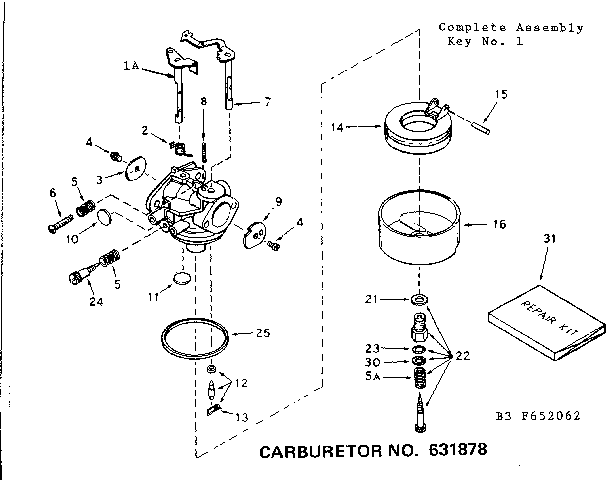 Carburetor Diagram and Parts List for 143652062  Craftsman Engine