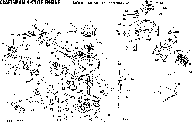 Replacement Parts Diagram and Parts List for 143264252  Craftsman Engine