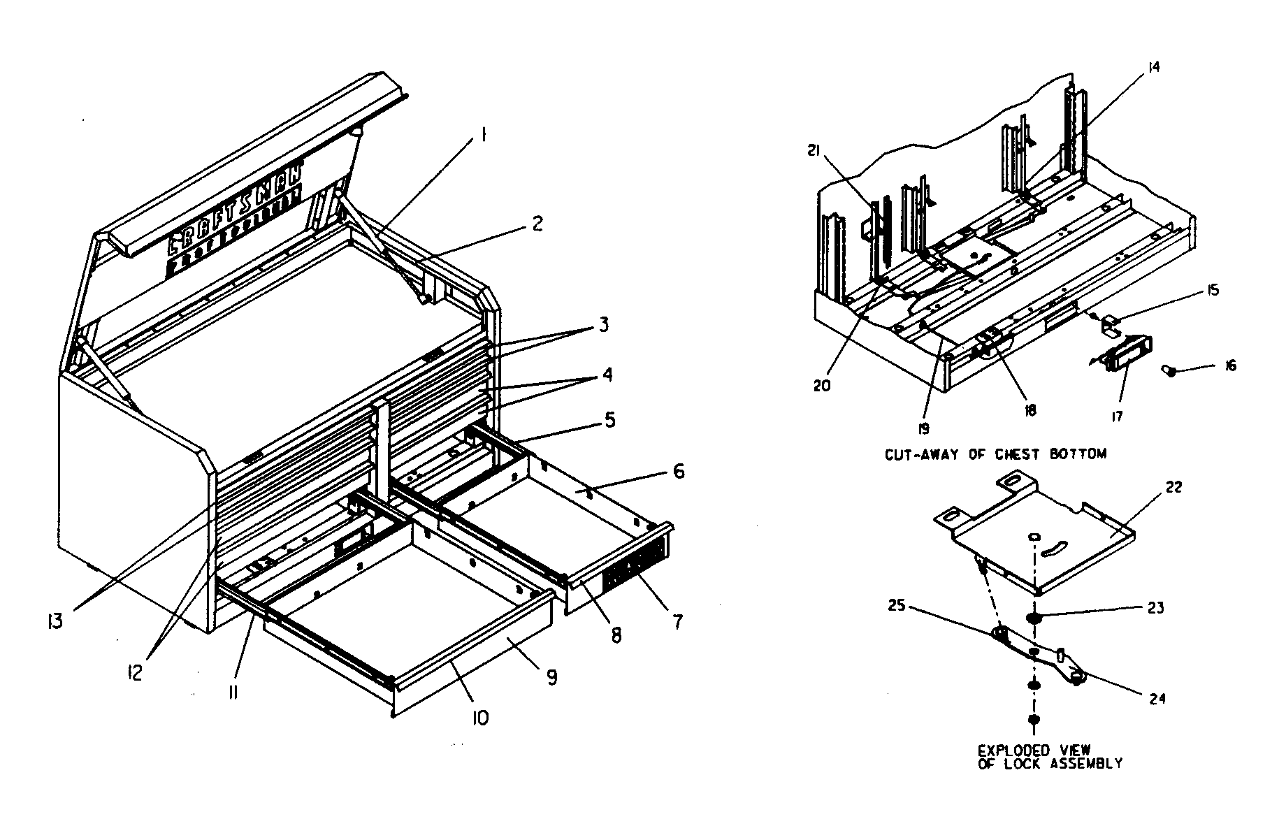Cabinet Parts Diagram and Parts List for 706593960  Craftsman Tool Stand & Cart