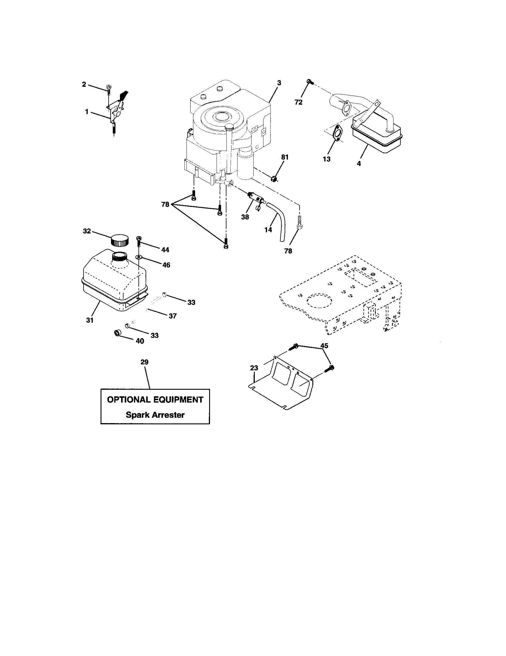 Engine Diagram and Parts List for 917273351  Craftsman Lawn Tractor