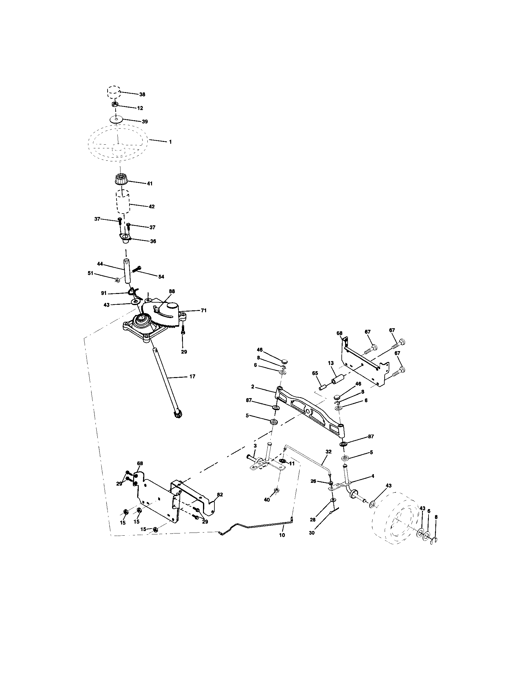 Steering Assembly Diagram and Parts List for 917273750  Craftsman Lawn Tractor
