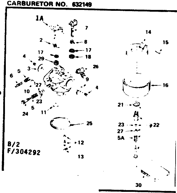 Carburetor Diagram and Parts List for 143304292  Craftsman Engine