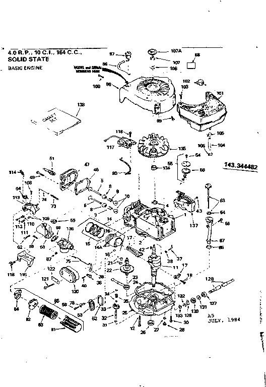 Replacement Parts Diagram and Parts List for 143344482  Craftsman Engine