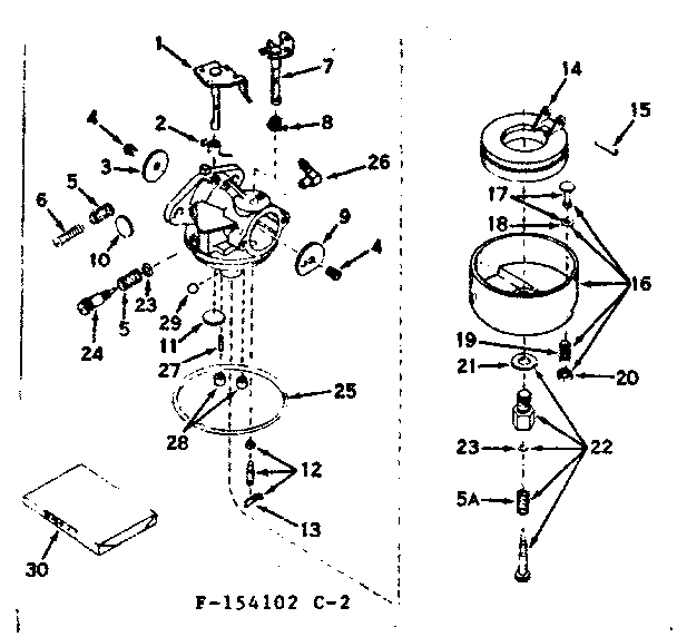 Carburetor Diagram and Parts List for 143154102  Craftsman Engine