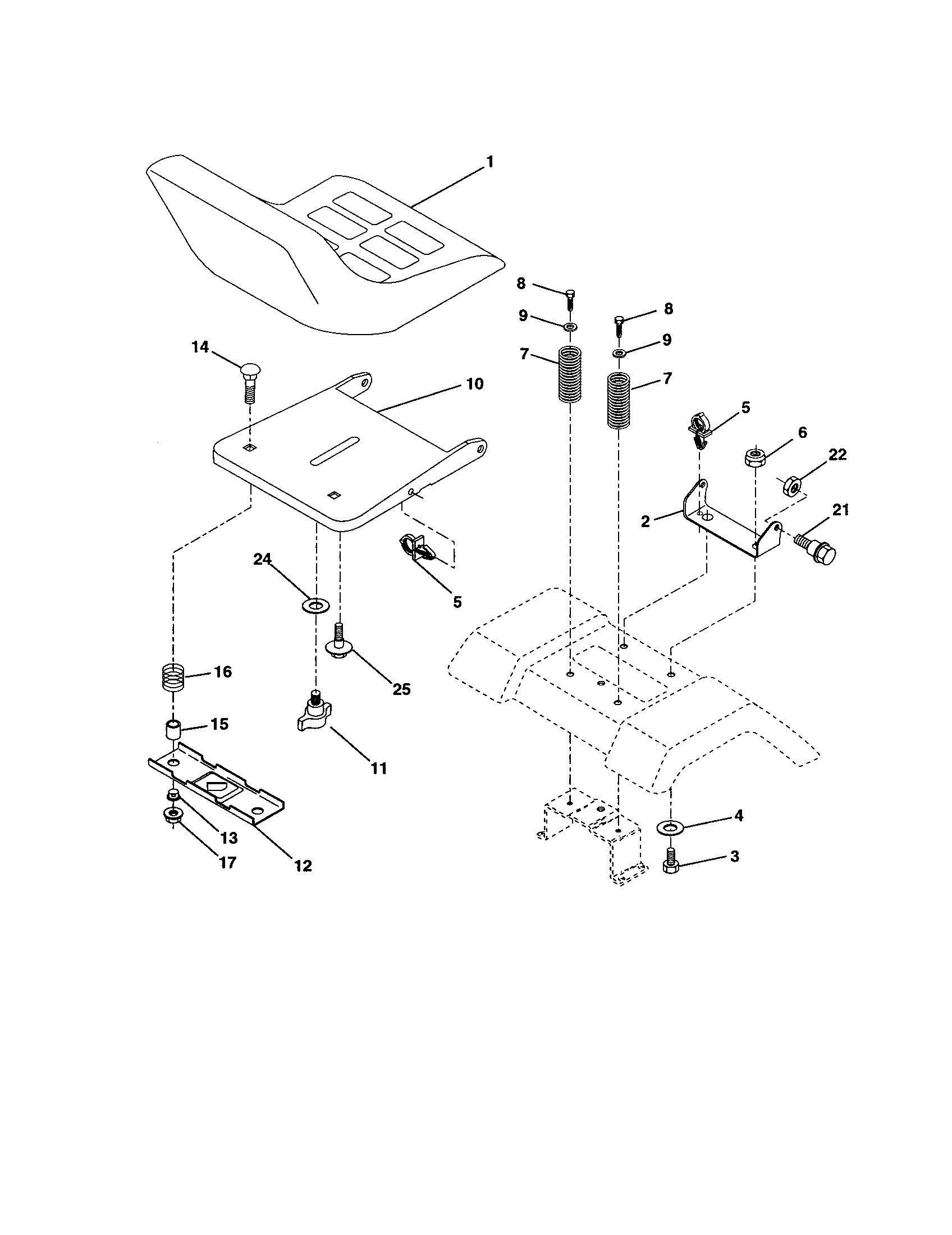 Seat Assembly Diagram and Parts List for 917277150  Craftsman Lawn Tractor
