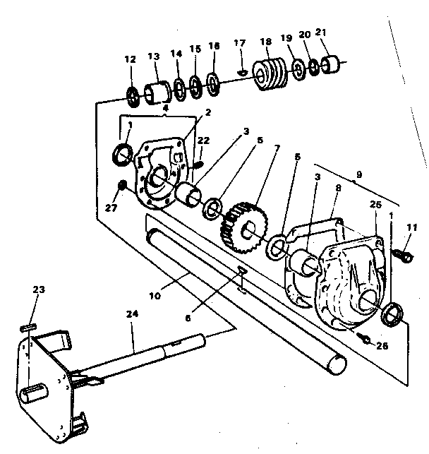 Gear Box Diagram and Parts List for 536886400  Craftsman Snow Blower