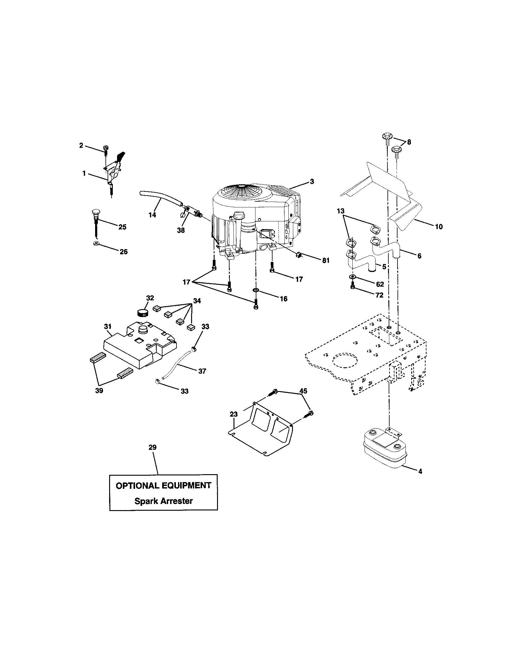 Engine Diagram and Parts List for 917271861  Craftsman Lawn Tractor