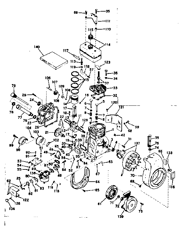 Basic Engine Diagram and Parts List for 143541112  Craftsman Engine