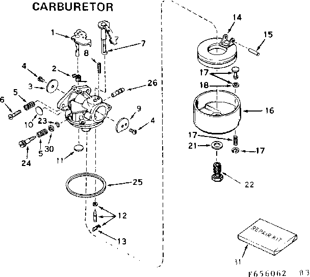 Carburetor Diagram and Parts List for 143656062  Craftsman Engine