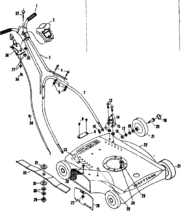 Replacement Parts Diagram and Parts List for 13191190  Craftsman Lawn Mower