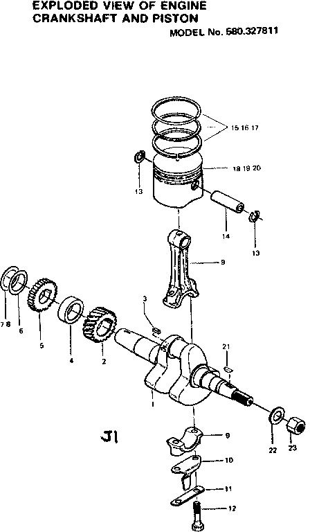 Crankshaft And Piston Assembly Diagram and Parts List for 580327811  Craftsman Generator