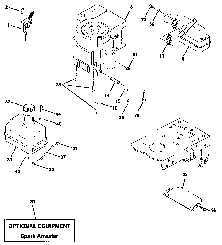Engine Diagram and Parts List for 917258070  Craftsman Lawn Tractor