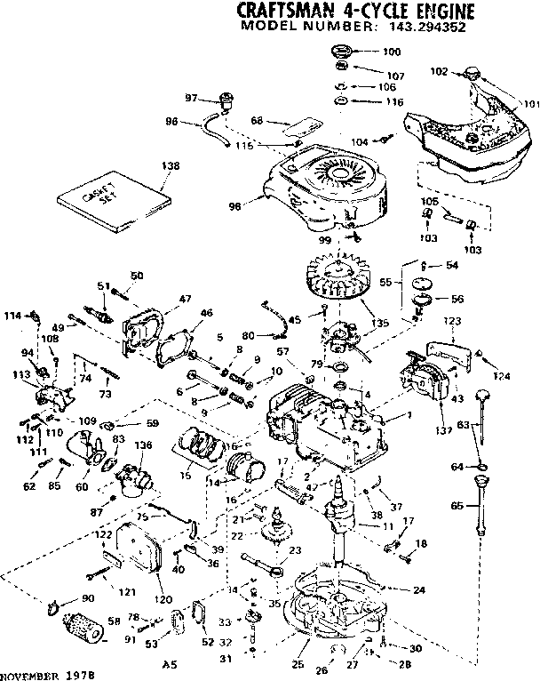 Replacement Parts Diagram and Parts List for 143294352  Craftsman Engine