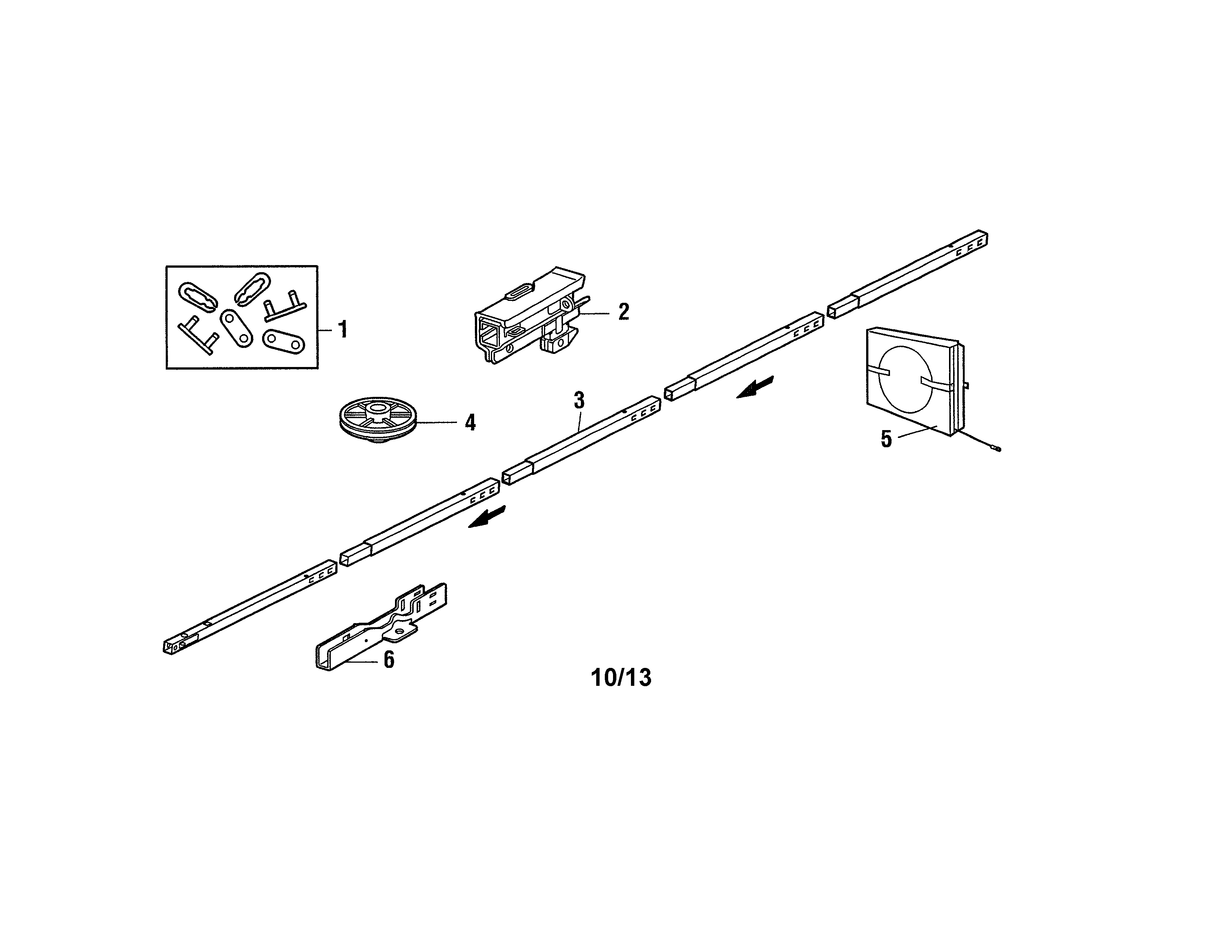 Rail Assembly Diagram and Parts List for 13953985DM  Craftsman Garage Door Opener