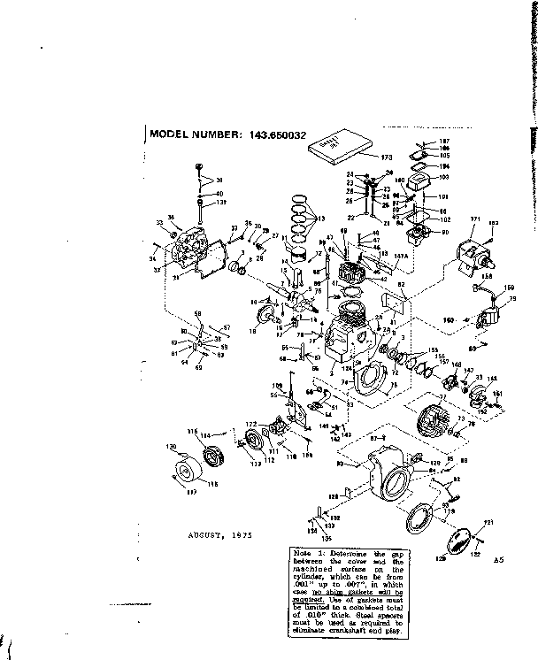 Replacement Parts Diagram and Parts List for 143650032  Craftsman Engine