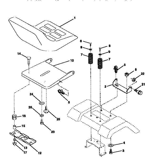 Seat Assembly Diagram and Parts List for 917270640  Craftsman Lawn Tractor