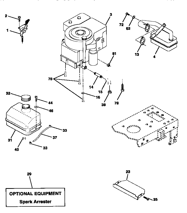 Engine Diagram and Parts List for 917258516  Craftsman Lawn Tractor