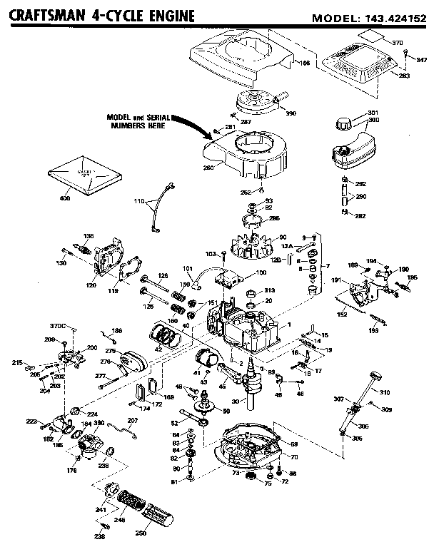 Replacement Parts Diagram and Parts List for 143424152  Craftsman Engine