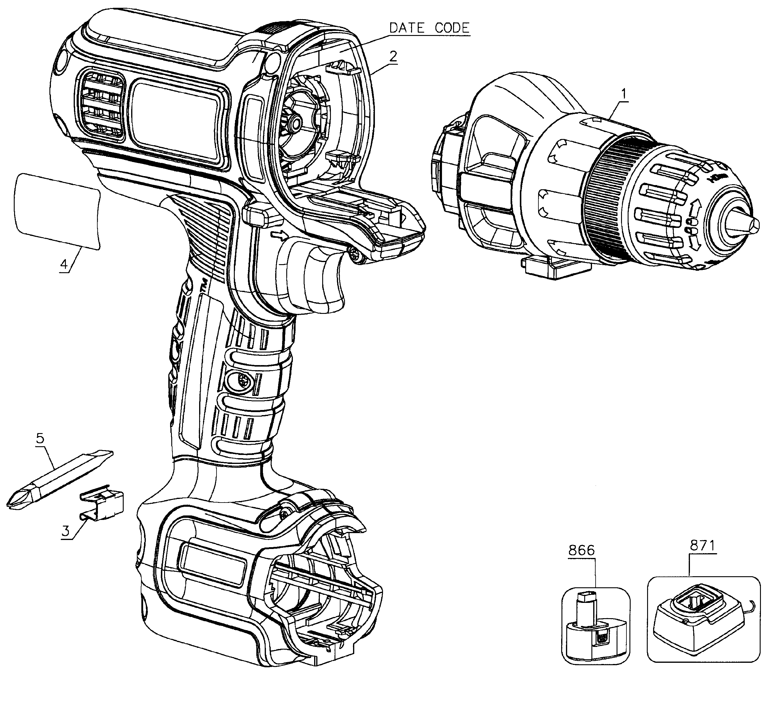 Main Assy Diagram and Parts List for 90016496  Craftsman Cordless Drill